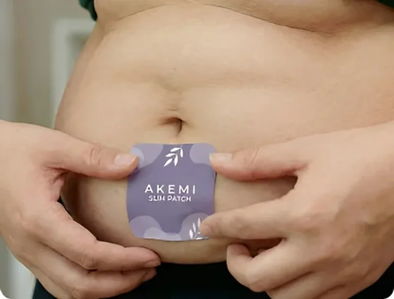 A weight loss patch applied to clean, dry skin near the belly button